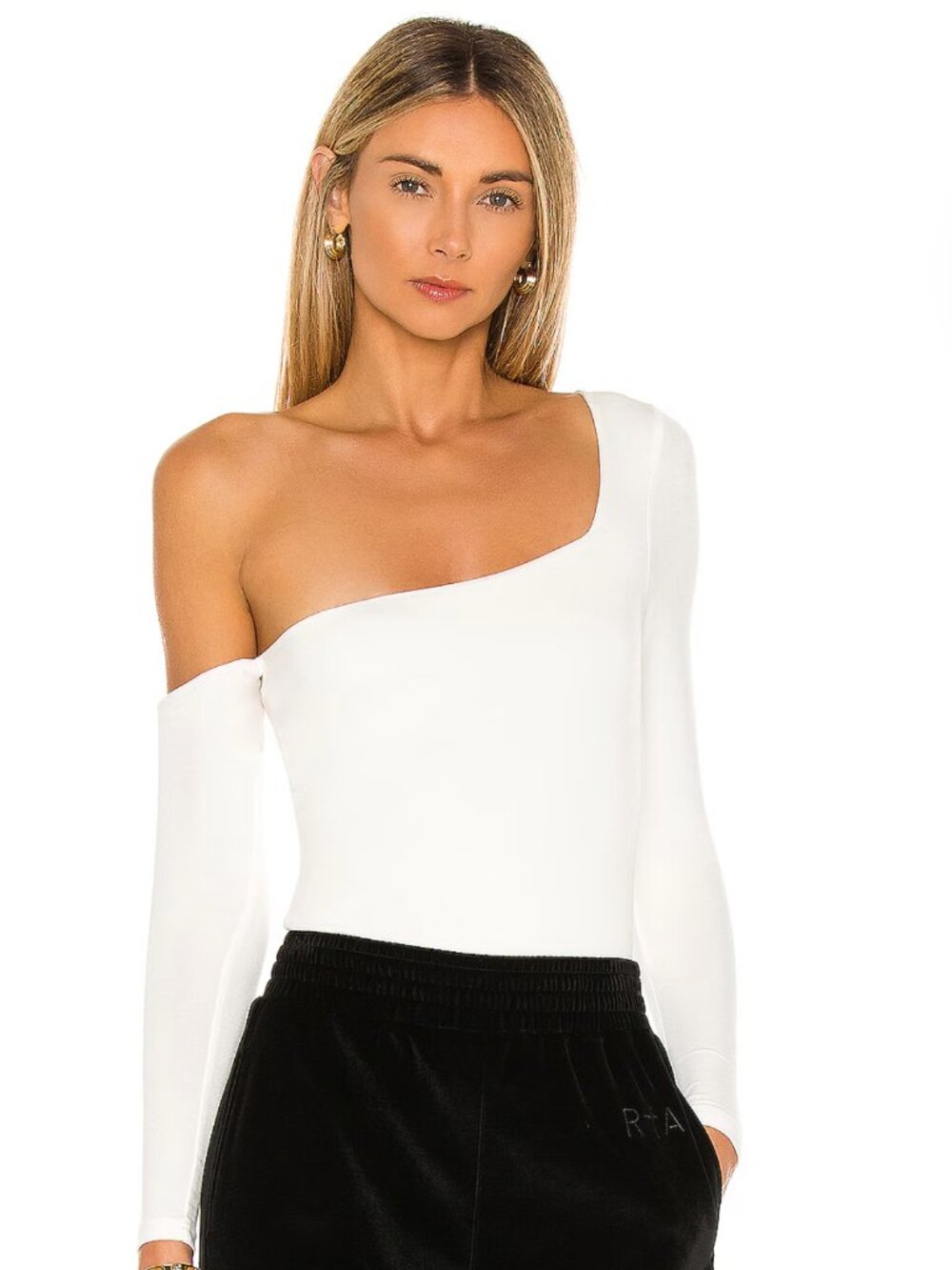 superdown Haley One Shoulder Bodysuit White Asymmetrical Long Sleeve Medium NWOT